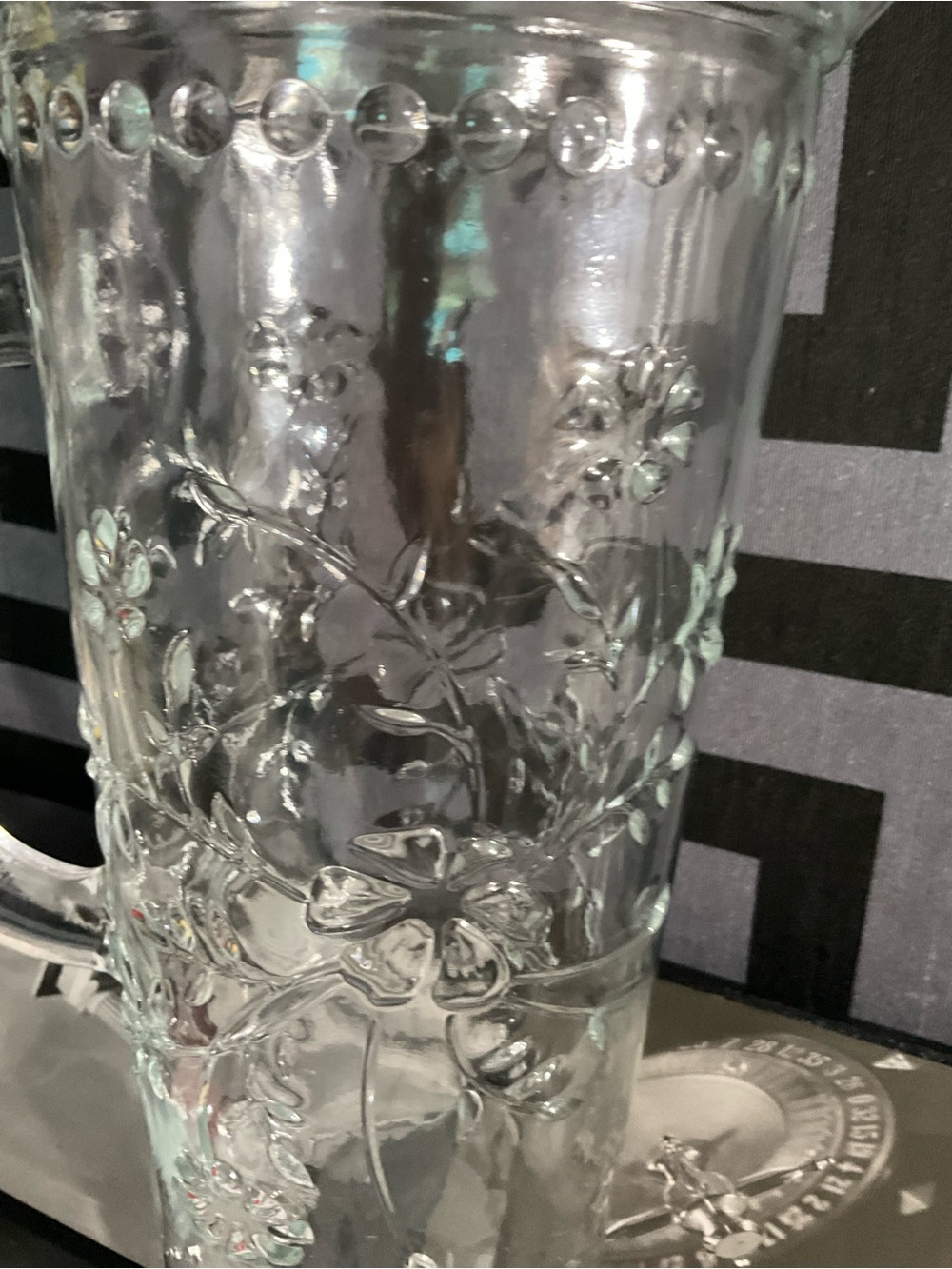Clear Floral Glass Pitcher with Handle - Picture 8 of 11
